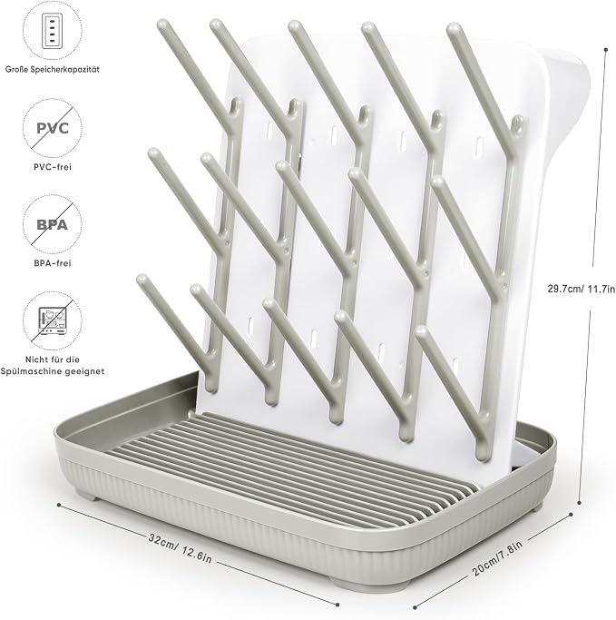 Termichy Baby Bottle Drying Rack：Large Vertical Space Saver for Countertop | With 15 Hooks - Quick-Dry Holder for Nipples, Teethers & Breast Pump Parts -Newborn Essentials Must-Haves Khaki