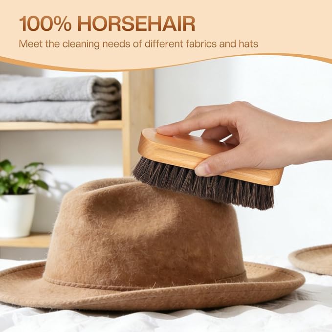 4 Pcs Horsehair Felt Hat Brush Kit with Cleaning Sponge Cowboy Clean Hat Wood Fedora Hat Cleaning Set Baseball Cap Lint Brush Remove Dust for Hair Furniture Suits Clothes(Style H)