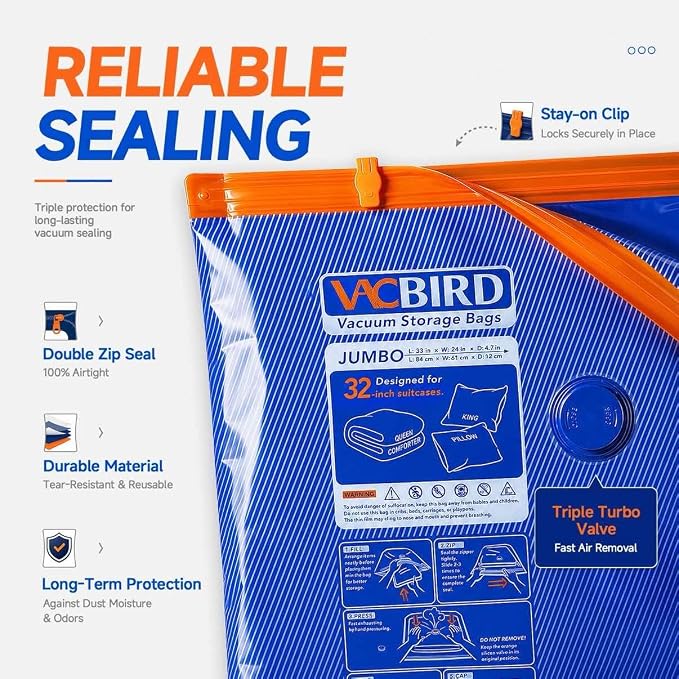 Vacbird Vacuum Storage Bags with Rechargeable Cordless Pump,21 Pack 3 Size Compression Packing Seal Bags, Space Saver for Clothes and Clothing Blankets Organization Space Saving