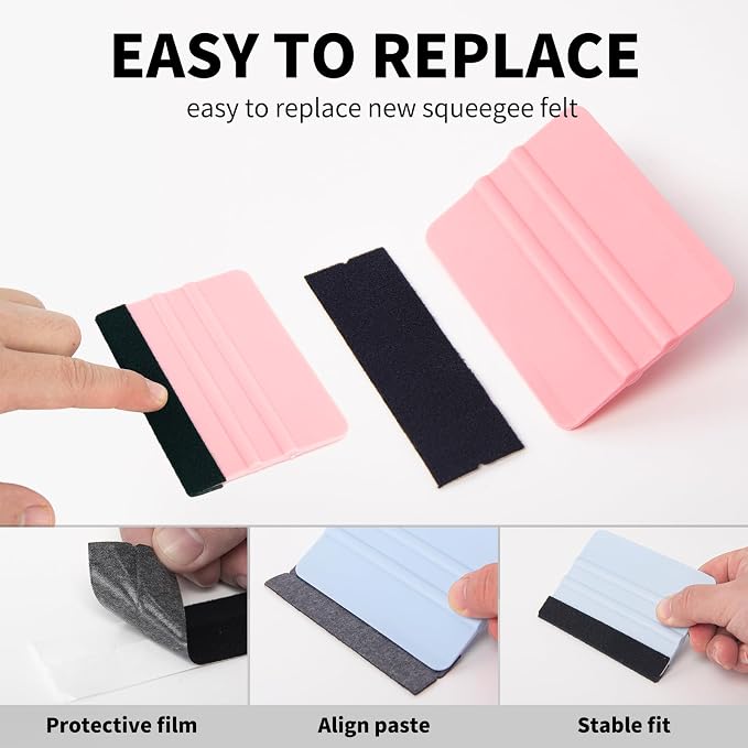 AMZDEPOT Squeegee for Vinyl, 4 Inch, SkyBlue and Pink, 2 Pcs | Extra 2 Felt Replacements, Car Wrap, Craft Sign Making, DIY Crafting, Window