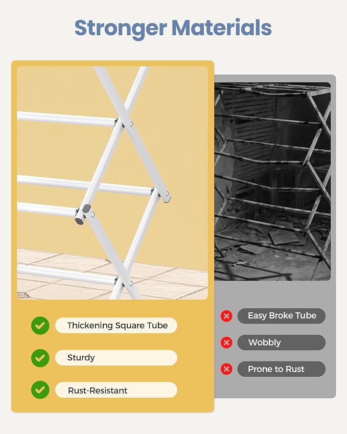 APEXCHASER Oversize 3-Tier Clothes Drying Rack, No Install, White | Expandable Design, Non-slip feet, Tool-free Setup, Rust Prevention, Sturdy Construction, 14.9" D x 29.3" W, Holds 24lbs