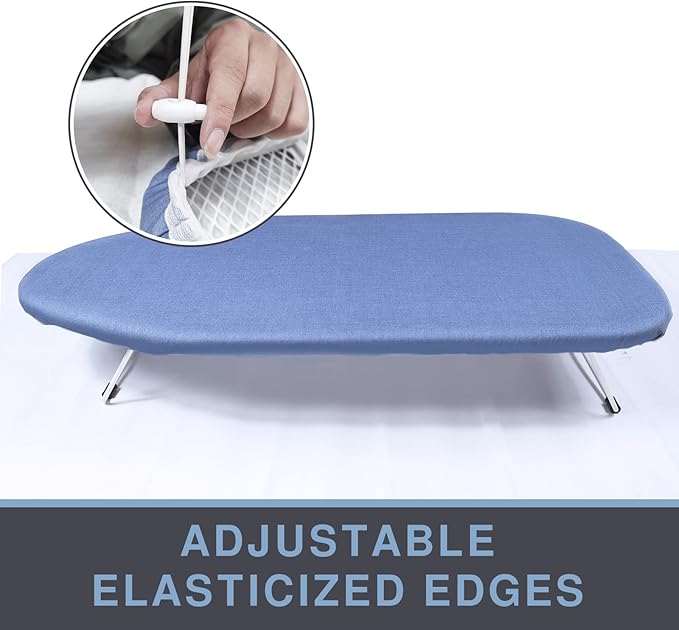 VividPaw Tabletop Ironing Board Cover and Pad 12.5 x 32, Elastic Edge, Silicone Coated, Resist Scorching, Heavy Duty Padded Cover for Mini Small Iron Board (Blue, 12.5" x 32")