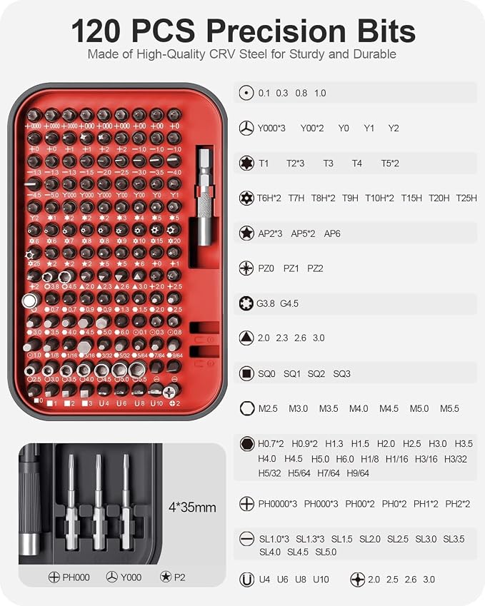 Screwdriver Set – Precision Screwdriver Bit Sets 130 in 1, Mini Hex Phillips Torx Slotted Screwdriver Bit Set with Tool Box, Ideal for Electronics, Laptop, iPhone, Jewelers and More(130-IN-Red)