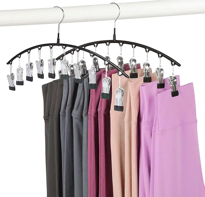 Legging Hangers for Closet Organizer, Hat Hangers for Closet 2 Pack with 10 Clips Holds 20 Leggings, Legging Hanger, Pants Storage Organizer Suitable for Socks, Panties, Underwear, Pants