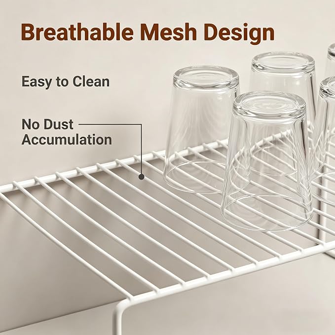 iPEGTOP Kitchen Cabinet Storage Shelf Rack, Set of 2 Large (15.7 x 9.4 Inch) Rustproof Metal Wire Shelves Spice Shelf Rack Cupboard Organizer for Pantries Countertops Utensils Organization, White
