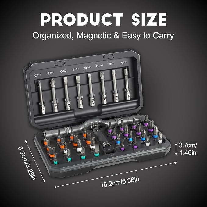 42 in 1 Magnetic Screwdriver Set, Ratchet Screwdriver Set with Case, Repair Tool Kit with Ratchet T Handle, Screw Driver Set Kit for Eyeglass, Bicycle, Watch, Ring Doorbell, Electronics, Pc