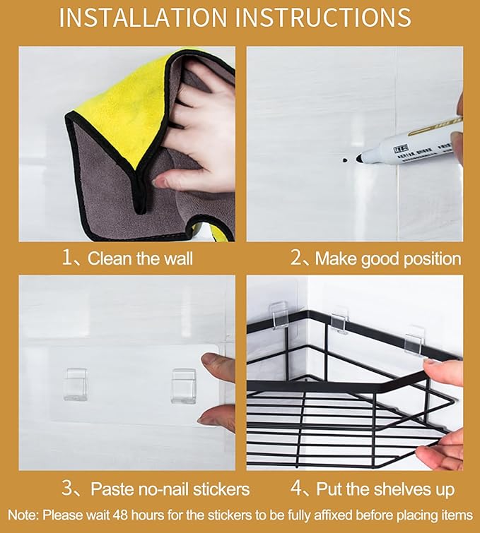 Shower Caddy, Adhesive Bathroom Organizer for Bathroom Storage & Home Decor & Kitchen,No Drilling, Rustproof Stainless Steel Shower Shelves Rack for Inside (5 unit)