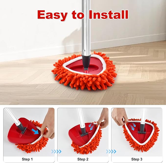 Chenille Mop Head Replacements Compatible with O-Cedar EasyWring 1-Tank , 4 Pack Microfiber Chenille Duster Replacement Heads with 1 Mop Base, Reusable Dust Mop Refills for Floors, Walls & Ceilings