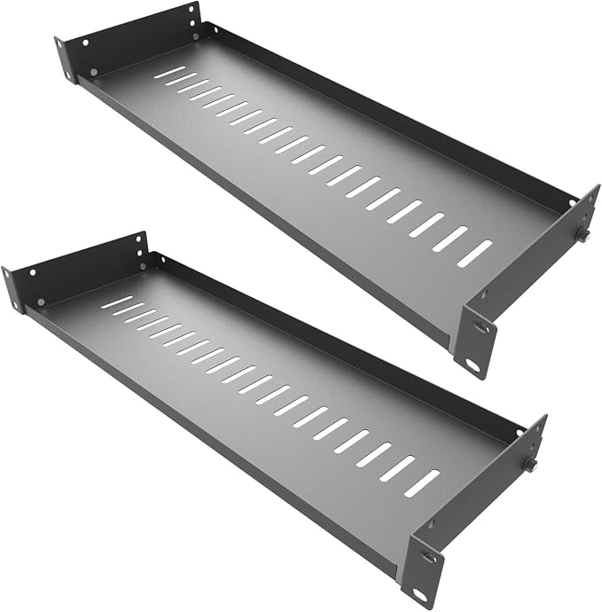 2 Pack of 1U Vented Cantilever Server Rack Mount Shelf 6" Deep | for 19" Network Cabinet or Equipment Rack, Metal,Disassembled Black(6V2PC)