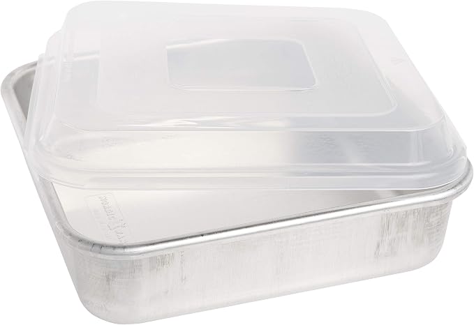Nordic Ware Natural Aluminum Commercial Square Cake Pan with Lid, Exterior 9.88 x 9.88 Inches (Pack of 4)