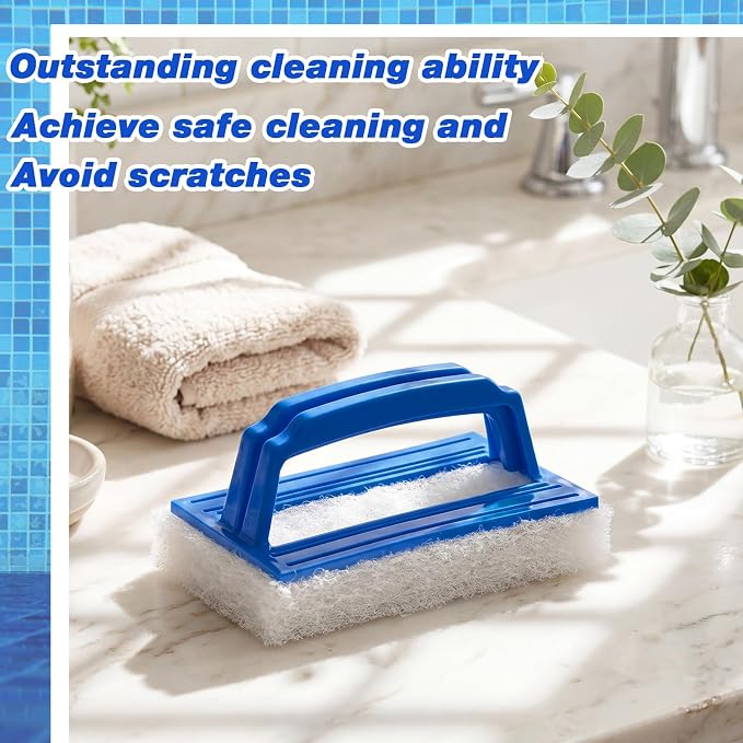 Gejoy 6 Pack Handheld Pool Scrubbing Scouring Brush for Swimming Sponge Pad with Handle Non Scratch Cleaning Brush for Pool Tile Grout Corner Wall Vinyl Liners Sink Shower Bathtub Spa Kitchen Cleaning