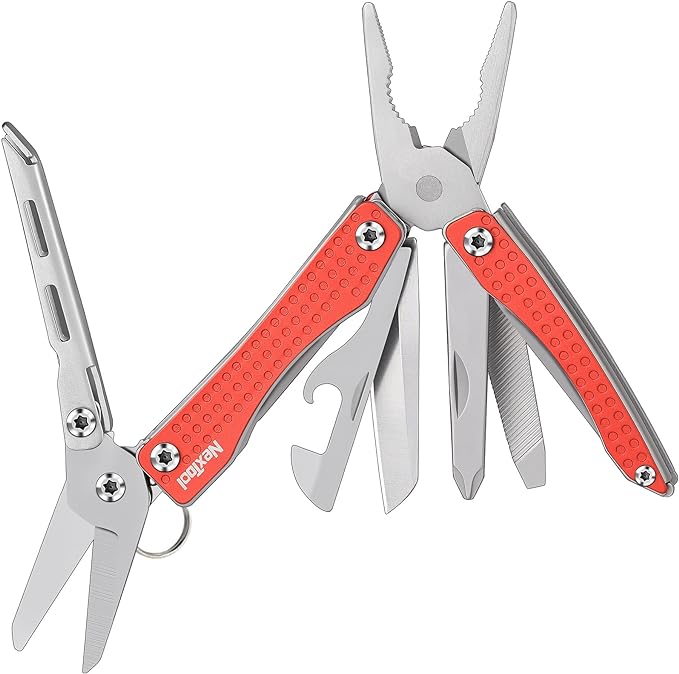 NexTool Mini Flagship EDC Keychain Multitool, Mini Pocket Knife (Red) | 10-in-1 Multi Tool, 30Cr13 Full Size Scissors, EDC Fifth-Pocket Tool, Cool Gadgets for Men, Gifts for Men on Christimas