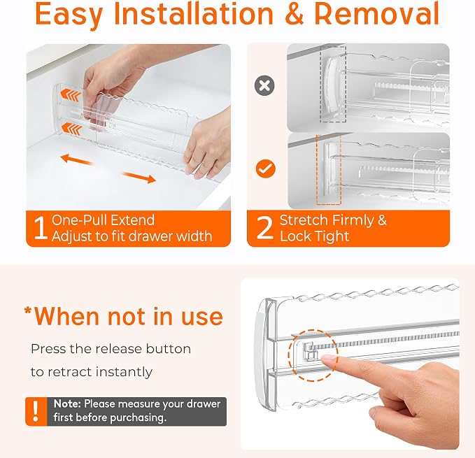 12 Pack 4" High Drawer Dividers for Clothes, 10.2"-16.5" Expandable Dresser Drawer Organizers, Adjustable Plastic Clear Drawer Separators for Kitchen, Baby Clothing, Socks, Underwear, Bedroom