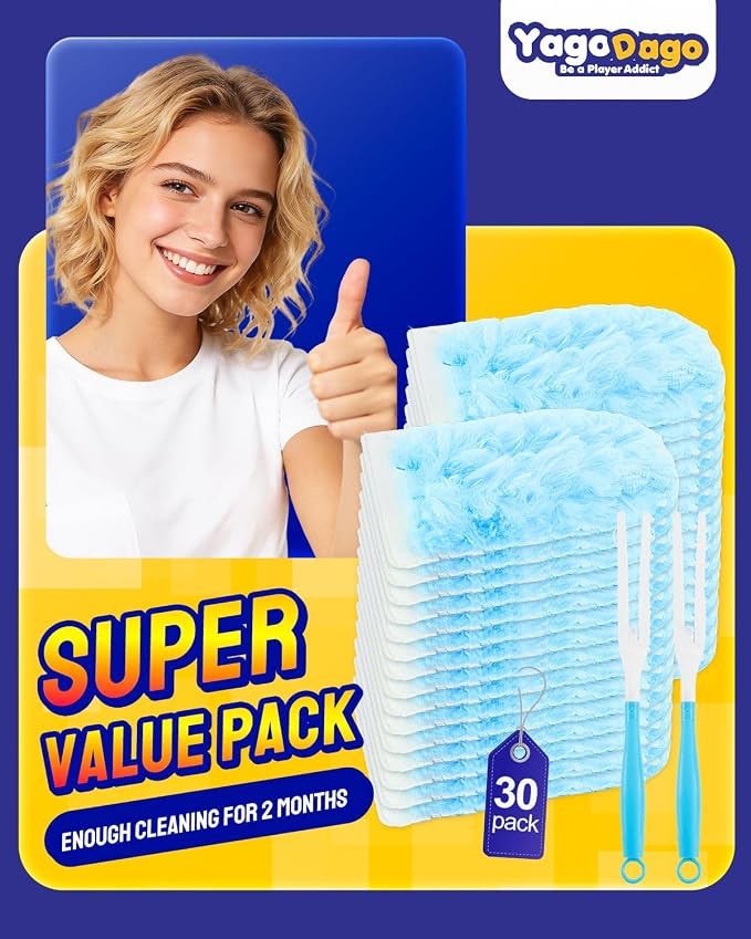 32Pk Duster Refills with Handles Compatible with Swiffer Handle | 360 Heavy Duty Duster Refills Compatible with Swiffer Duster Handle, for Dusting Blinds, Furniture & Home Cleaning