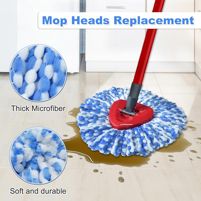 Mop Heads Replacement for Ocedar, Mop Replace Head for Ocedar RinseClean 2 Tank, Microfiber Spin Mop Refills, Include 4 Mop Replacement Head Deep Cleaning Machine Washable with 2 Scrubber Mop Head
