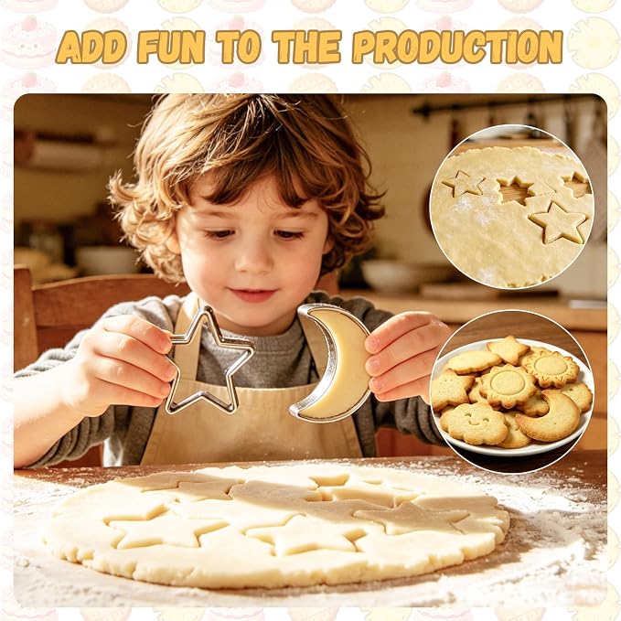 5Pcs Stainless Steel Cookie Cutters, Food Grade 5 Shapes | Kid-safe stainless steel; Star/moon/sun/cloud/rainbow shapes; For cookies, pancakes, playdough; Rolled edges.
