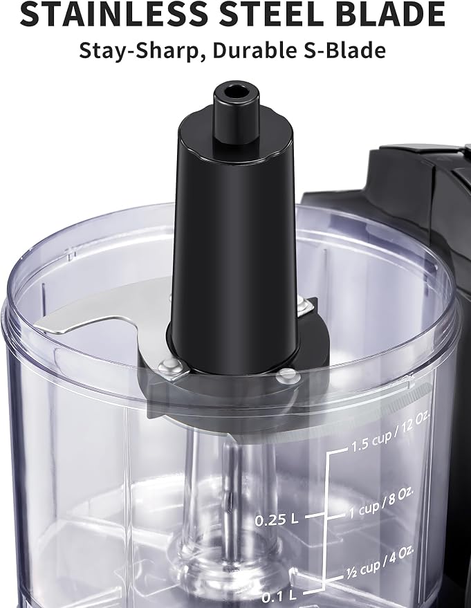 Reemix 1.5-Cup One-Touch Electric Food Chopper, 100W Mini Food Processor Meat Grinder, Mix, Chop, Mince and Blend Vegetables, Fruits, Nuts, Meats, Stainless Steel Blade (Black)