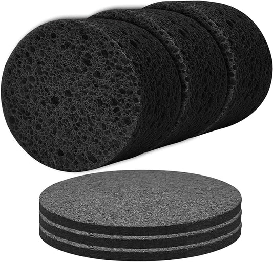 3-Pack Large Sponge, Kitchen Sponges, Handy Sponges, Cellulose Sponges, Dish Washing Sponge, Natural Sponge, Car Washing Sponge, Eco Friendly Sponge (Round, 4" X 4" X 2"), Black