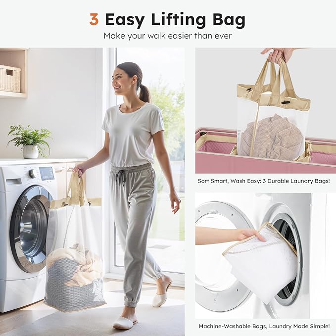 SOLEDI 180L 3-Section Laundry Hamper with Lid, Extra Large Dirty Clothes Basket with Sturdy Handles for Laundry Room & Bedroom - Durable Organizer for Sorting Laundry