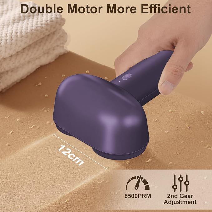Fabric Shaver, Dual Motor Electric Lint Shaver for Clothes, 6 Blades, Purple