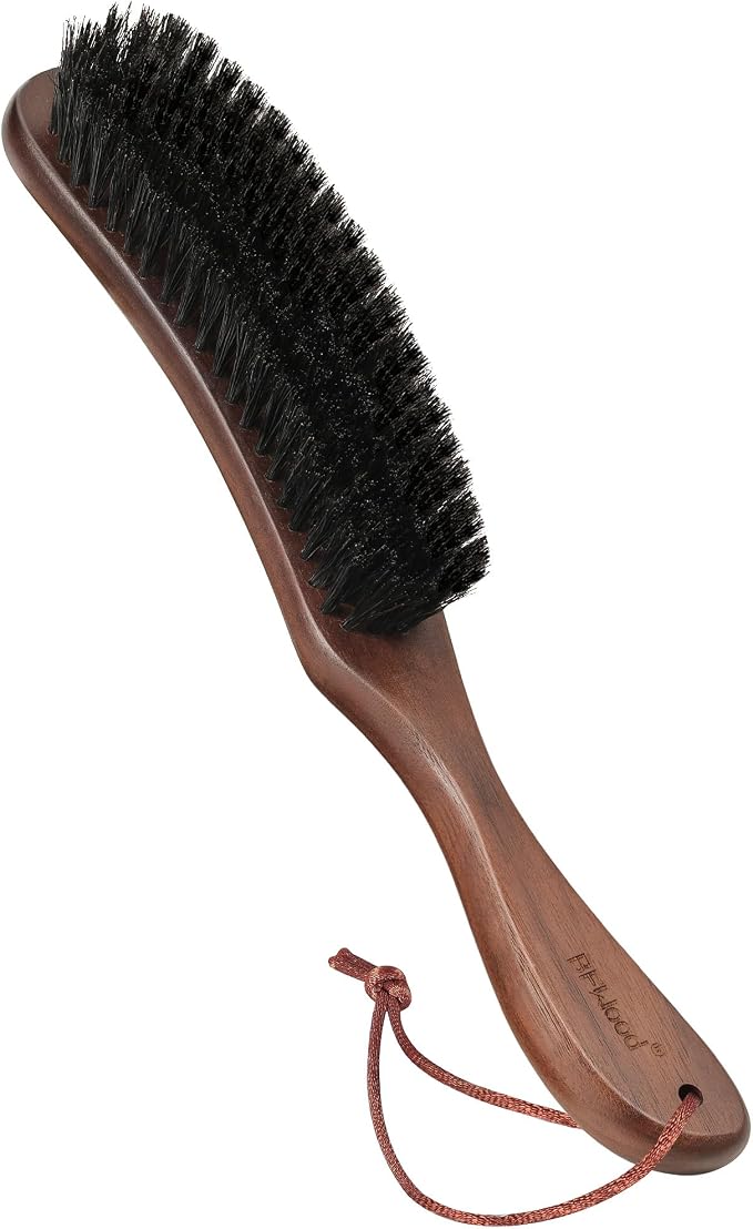 Clothes Brush, Boar Bristle Lint Brush for Suits, Cashmere, Wool, Velvet, Suede and Pet Hair, Large Black Walnut Wood Handle