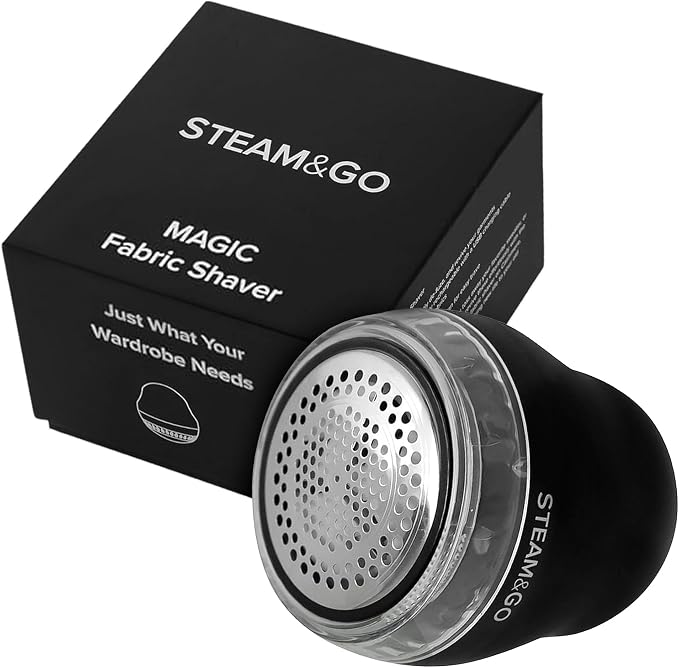 Steam & Go - Fabric Defuzzer, Rechargeable Fabric Shaver and Lint Remover, Portable Sweater Shavers to Remove Pilling, Fuzz, and Fluff, Lint Remover for Clothes and Beddings, Easy to Use Black | Rechargeable Fabric Shaver, Lint Remover, & Sweater Shave...