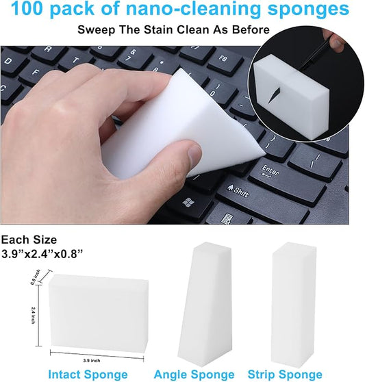 100 Pack Magic Sponge Eraser,Multi-Functional Household Cleaning Kitchen Dish Sponge for Furniture,Extra Thick and Long Lasting Melamine Cleaning Sponges for Bathroom,Bathtub, Wall Cleaner (100)