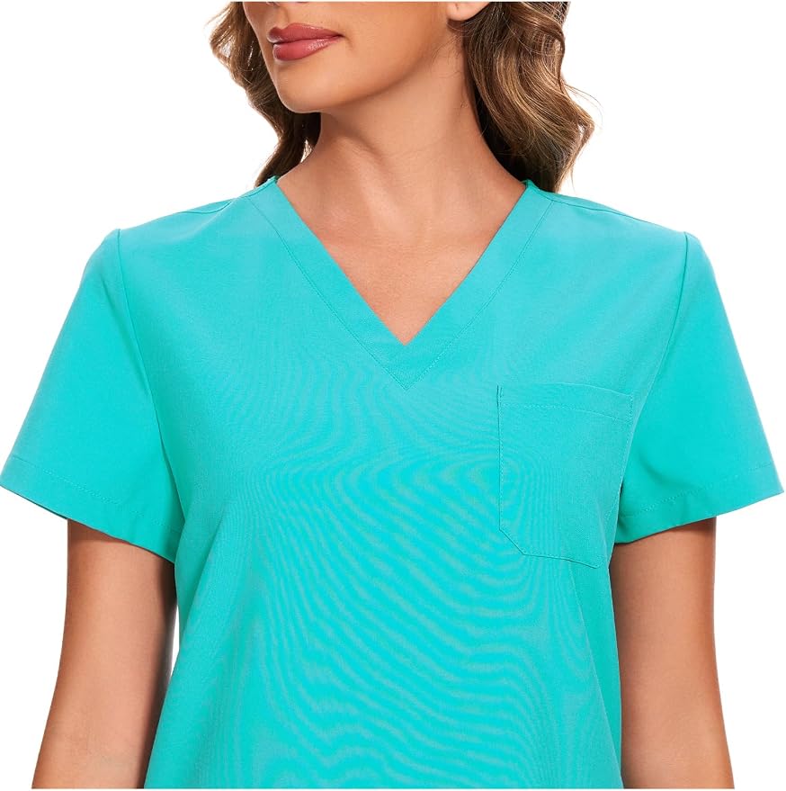 Scrubs Tops for Woman - Soft Stretch, V-Neck Tops | 3 Pockets, Side Split Design, Short Sleeve, Breathable & Lightweight Nursing Shirt, Easy-Care Fabric for All-Day Comfort