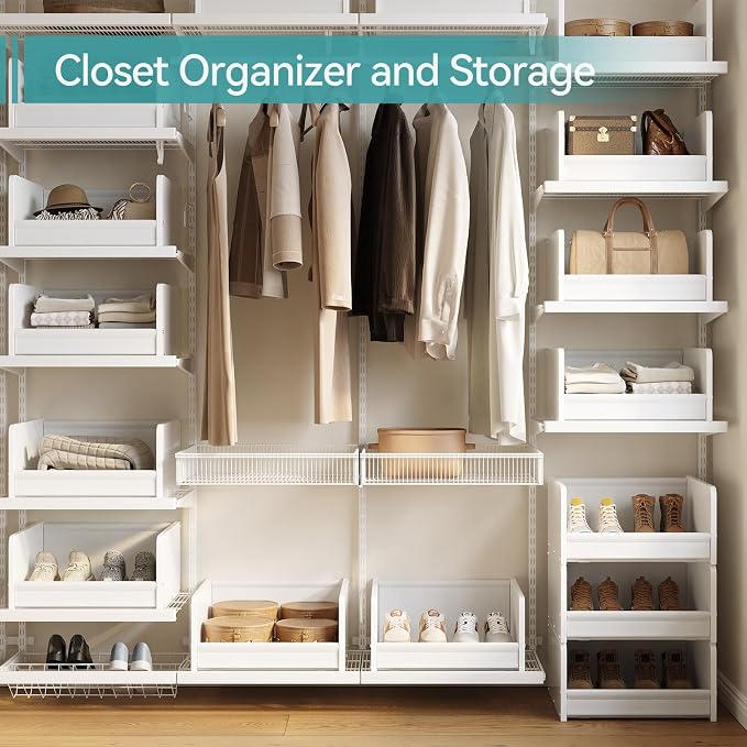 FOUCSSOMEI Closet Storage Organizer with Wood Frame & Fabric Shelves | Patent-designed modular organizer grows with your storage needs by stacking vertically