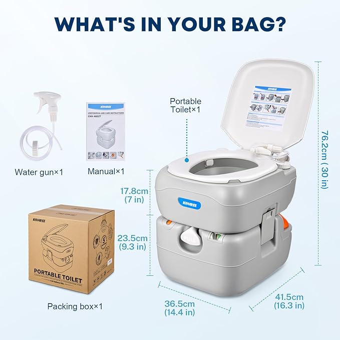Kohree Portable RV Toilet, Camping Toilet Porta Potty, 5.8 Gallon Detachable Waste Tank, Indoor Outdoor Leak-Proof Toilet with Level Indicator, for Adults Home Use, RV Travel, Boat and Trips