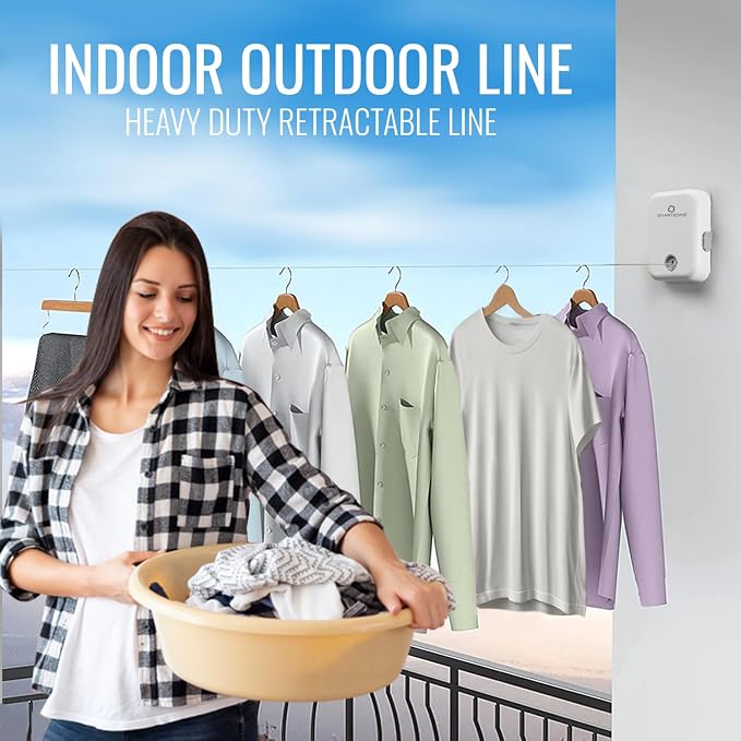 Retractable Clothesline – Heavy-Duty Indoor & Outdoor Drying Rack – RV Must-Have Air Drying Solution – Wall Mounted Compact Space Saving Laundry Line for Clothes Clothing Line