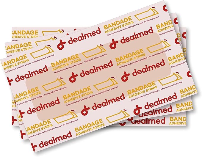 Dealmed Fabric Adhesive Bandages 2 x 4 in - Non-Stick Latex Free - 50 Count | Polyester Construction, Sterile Strips, Individually Wrapped, Flexible Material, Rectangular Shape, 702 Day Shelf Life