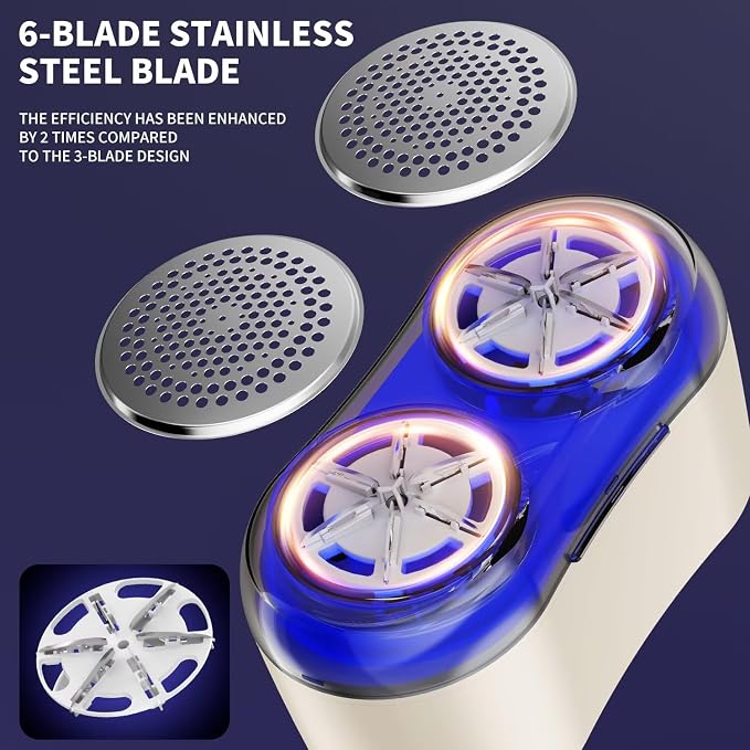 Fabric Shaver - 6 Leaf Stainless Steel Blades, Type-C Charging Electric Lint Remover for Sweater, Clothes, and Furniture, to Remove Pilling