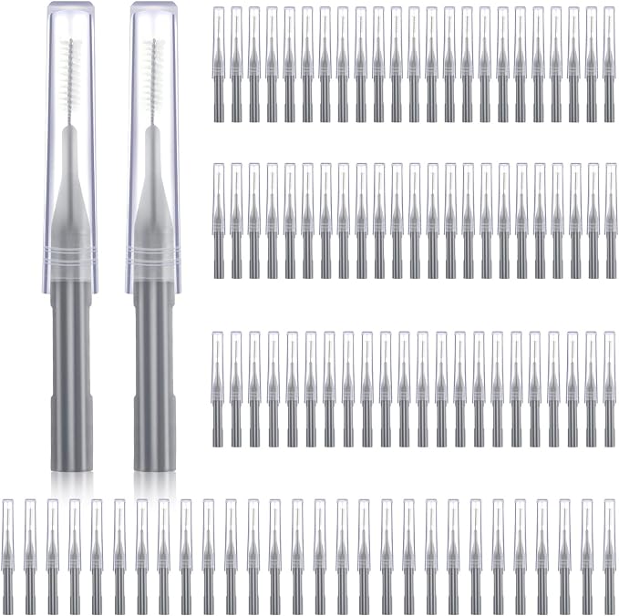 Patelai 100 Count Interdental Brush Set, Soft Braces Cleaner Picks with Cap, Multi Size Teeth Gap Cleaning Tool for Orthodontic Care Bridge Implant Travel Kit(Gray)