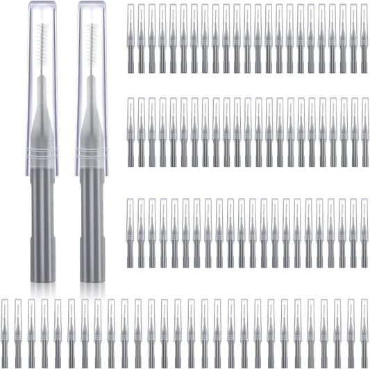 Patelai 100 Count Interdental Brush Set, Soft Braces Cleaner Picks with Cap, Multi Size Teeth Gap Cleaning Tool for Orthodontic Care Bridge Implant Travel Kit(Gray)