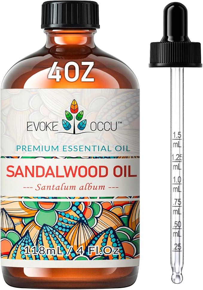 EVOKE OCCU Sandalwood Essential Oil for Skin Care, Diffuser & Candle Making | for Perfume, Hair Care, Massage, Sleep & Meditation, DIY Soap, Laundry Dryer Balls, Men & Women - 118ml / 4 fl oz