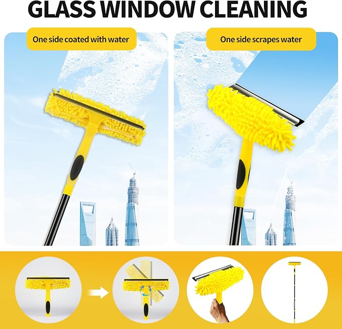 High Ceiling Fan Cleaner Duster for Fans Blades Cleaner with 78.7in Extension Pole Extra Long Handle Cleaning Tool，Reusable Chenille & Microfiber Mop Head for Baseboard Wall Floor Window Glass Wiper