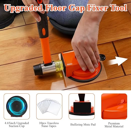 Floor Gap Fixer Tool with 10 Reusable Sticky Pads, Enhanced Suction Cup Laminate/Vinyl Flooring Tool for Fix Gaps, Professional Heavy Duty Floor Gap Repair Kit for Vinyl Plank Hardwood Floor