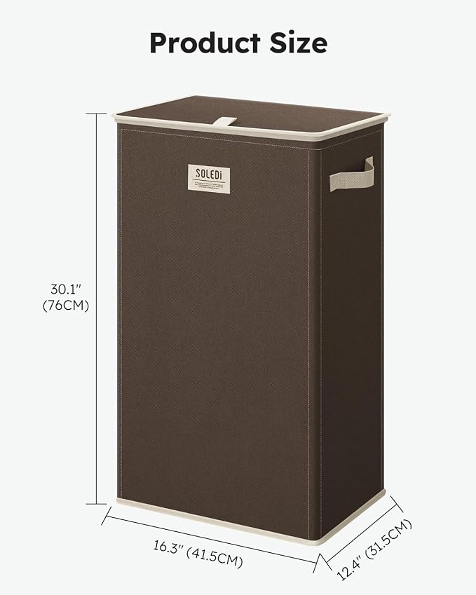 SOLEDI Laundry Hamper with Lid 100L Large & Tall Collapsible Laundry Basket, Clothes Hamper with Bag Removable Easy to Carry, Dirty Hampers for Bedroom, Bathroom, Dorm, College, Chocolate