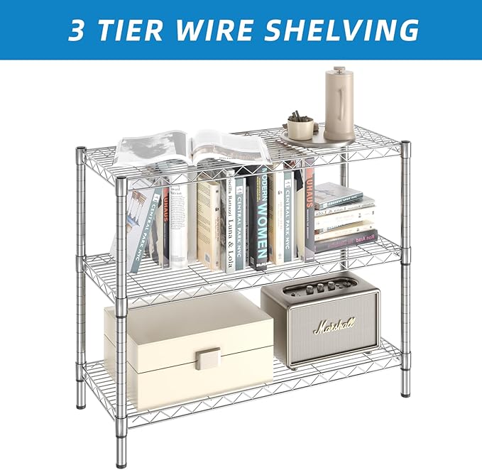 Guan River 3-Shelf Adjustable Metal Wire Shelving,Chrome,36"L x 14"W x 30"H | Height Adjustable,Sturdy and Durable,Storage Sehlf Display Rack for Office,Kitchen,Bedroom,Bathroom,Garage