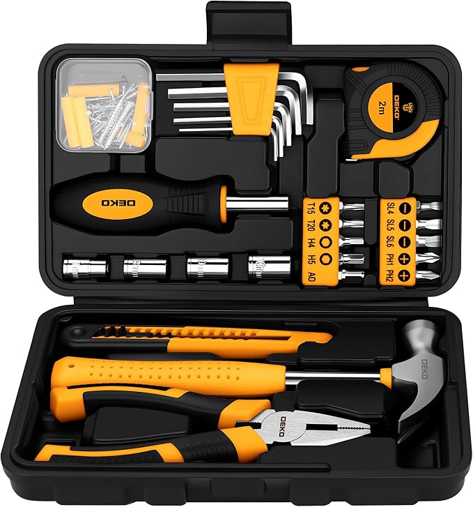 DEKOPRO 94 Piece Tool Set Household DIY Tool Kit for Men with Storage Toolbox, Small Basic Hand Tool Box Set for Home Repair, DIY, Apartment, Office, Orange