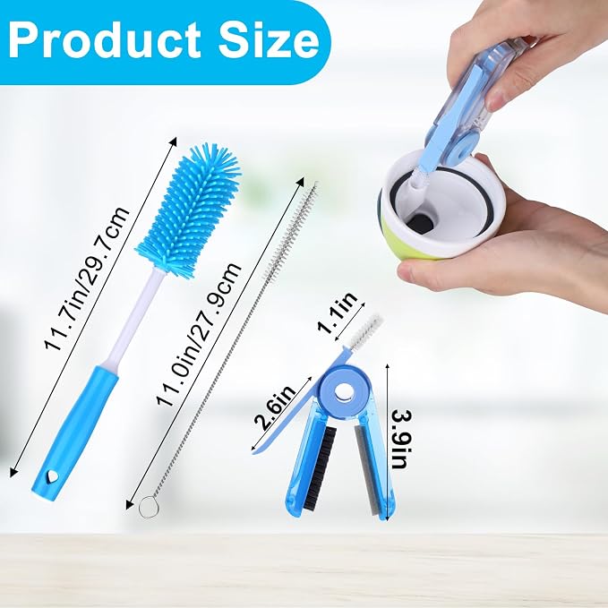 Water Bottle Cleaner Brush Kit for Owala/Stanley/Yeti Tumbler Cup | Multifunctional Bottle Brush and Long Straw Cleaner Brush Set,Cleaning Kit for Baby Bottles,Tumbler Cup Accessories,3 Pack