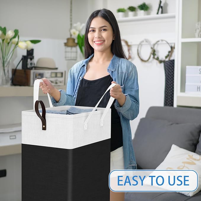 HomeHacks 75L Rolling Laundry Basket with 4 Wheels Collapsible Black | 4 Wheels, Waterproof PEVA Lining, Cotton Flax Fabric, Metal Frame, Bathroom Laundry Room Dorm Storage, Space-Saving Design