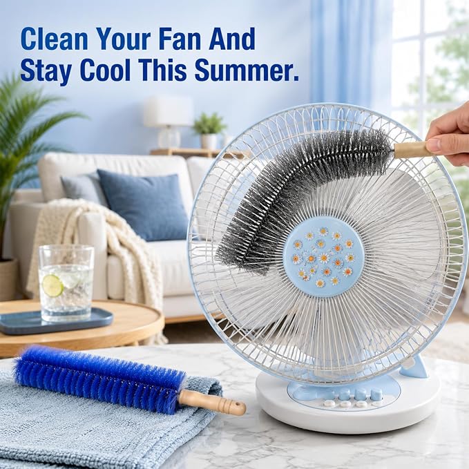 2Pcs Fan Cleaning Brush,Bendable Microfiber Head,2026 New Upgrade Bendable Dusting Brush Microfiber Duster for Electric Fan and Blind,Washable Fan Cleaner Brush for Air Vents,Curtains(Blue + Gray)