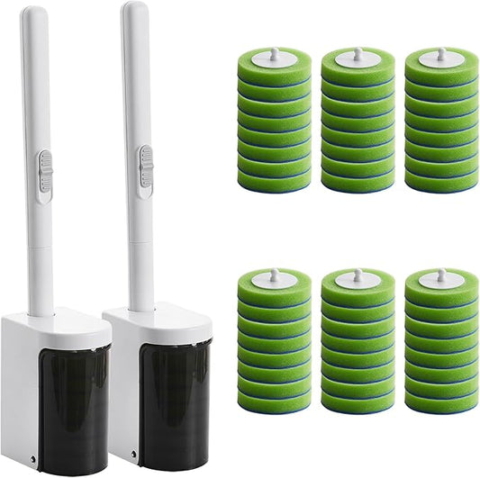 2 Pack Disposable Toilet Brush and Holder Set with 48 Wand Refills, Wall Mounted Toilet Bowl Cleaning Brush, Hygienic Bathroom Toilet Scrubber Kit