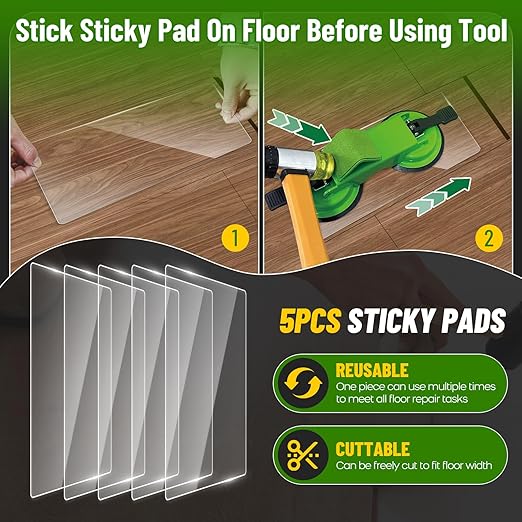 Heavy Floor Gap Fixer Tool with 5pcs Sticky Pad | 45°Striking Surface with Dual Suction Cup, Made of Iron. Plank Grabber Floor Fix Pro for Laminate, Vinyl Plank, Hardwood.