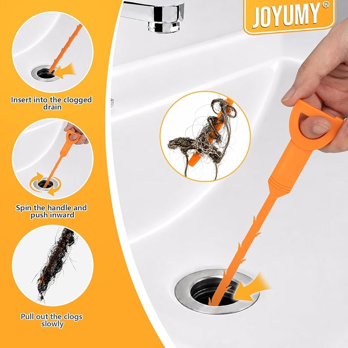 10PCS Drain Snake Kit, 63" Heavy Duty Plumbing Auger, 60" Sink Snake Brush, 20" Clog Remover, 18" Cleaning Brush with Gloves, Pipe Cleaner for Kitchen Sink, Bathtub, Toilet, Sewer Drainage