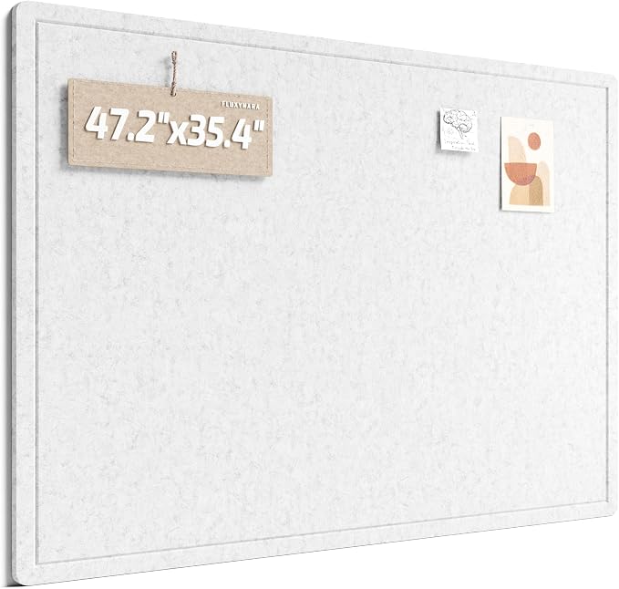 Fluxynara 47.2" x 35.4" Large Bulletin Board, Light Gray | Cork Board Alternative with 24 Removable Adhesive Tabs, Foldable Felt Pin Board for Home, Office, Classroom & Dorm