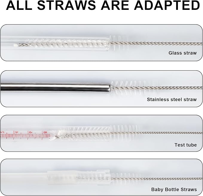 Ixiaoyoo 12 Pcs Straw Cleaner Brushes Set, 8.2 Inch Nylon Cleaning Brush | White Tube Cleaner Brushes for Tumbler, Sippy Cup, Water Bottles, Hummingbird Feeders, Pipes, Sink Drain & Pet Waterers