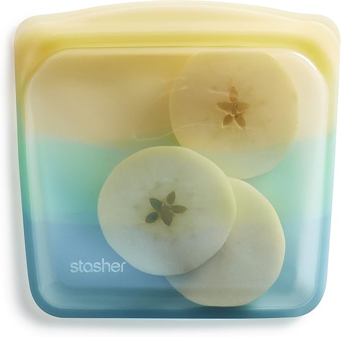 Stasher Silicone Reusable Storage Bag, Sandwich Bag, Reusable Freezer Bags, Microwave, Dishwasher, Oven Safe, Sous Vide, Lunch Container, Eco Friendly, Leak-free, Food Storage Bags, 28 oz, Yellow Sea